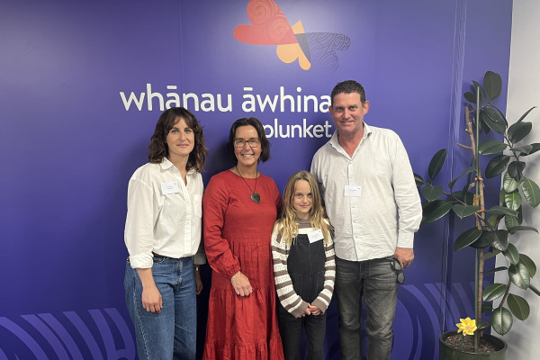 Isla Jurgeleit and parents Francesca and Mark with Fiona Kingsford